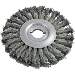 Brush Research Mfg. - 8" OD, 1/2 & 5/8" Arbor Hole, Knotted Carbon Wheel Brush - 3/4" Face Width, 1-11/16" Trim Length, 6,000 RPM - Eagle Tool & Supply