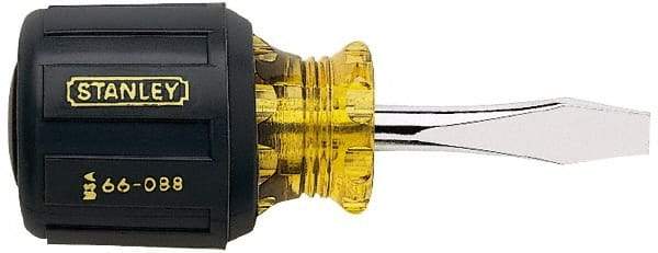 Stanley - 1/4" Blade Width, 3-7/16" OAL Standard Slotted Screwdriver - 1-1/2" Blade Length, Round Shank, Acetate with Rubber Grip Handle - Eagle Tool & Supply
