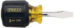 Stanley - 1/4" Blade Width, 3-7/16" OAL Standard Slotted Screwdriver - 1-1/2" Blade Length, Round Shank, Acetate with Rubber Grip Handle - Eagle Tool & Supply