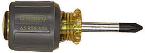 Stanley - #2, 3-7/8" OAL, Stubby Phillips Screwdriver - 1-1/2" Blade Length, Round Shank, Acetate with Rubber Grip Handle - Eagle Tool & Supply
