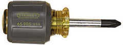 Stanley - #2, 3-7/8" OAL, Stubby Phillips Screwdriver - 1-1/2" Blade Length, Round Shank, Acetate with Rubber Grip Handle - Eagle Tool & Supply