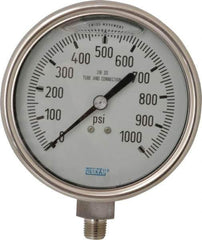 Wika - 4" Dial, 1/4 Thread, 0-1,000 Scale Range, Pressure Gauge - Lower Connection Mount, Accurate to 1% of Scale - Eagle Tool & Supply
