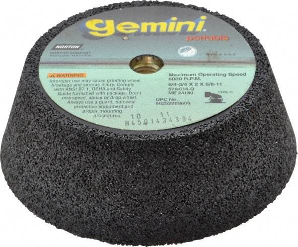Norton - 6" Diam, 2" Overall Thickness, 16 Grit, Type 11 Tool & Cutter Grinding Wheel - Very Coarse Grade, Aluminum Oxide/Silicon Carbide Blend, Q Hardness, 6,000 RPM - Eagle Tool & Supply