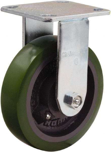 Hamilton - 6" Diam x 1-1/2" Wide x 7-1/2" OAH Top Plate Mount Rigid Caster - Polyurethane Mold onto Cast Iron Center, 550 Lb Capacity, Straight Roller Bearing, 4 x 4-1/2" Plate - Eagle Tool & Supply