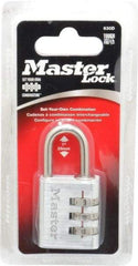 Master Lock - 1-3/16" Body Width, 1" Shackle Clearance, Die Cast Zinc Silver Coating Combination Lock - 3/16" Shackle Diam, 9/16" Shackle Width - Eagle Tool & Supply