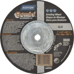 Norton - 24 Grit, 7" Wheel Diam, 1/4" Wheel Thickness, Type 27 Depressed Center Wheel - Aluminum Oxide, 8,600 Max RPM, Compatible with Angle Grinder - Eagle Tool & Supply
