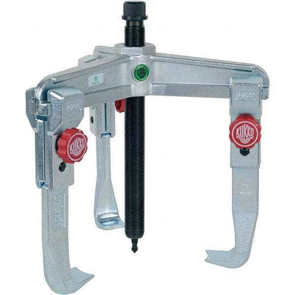 KUKKO - 3 Jaw, 1-1/2" to 9-7/8" Spread, 11 Ton Capacity, Reversible Puller - 7-7/8" Reach, For Bearings, Gears, Discs, Bushings, Seals - Eagle Tool & Supply