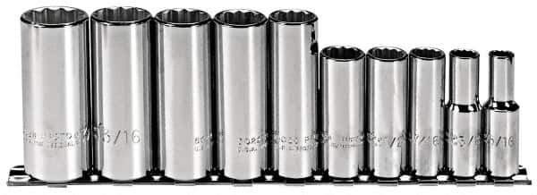 Proto - 10 Piece 3/8" Drive Deep Well Socket Set - 12 Points, 5/16" to 7/8" Range, Inch Measurement Standard - Eagle Tool & Supply