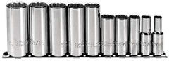 Proto - 10 Piece 3/8" Drive Deep Well Socket Set - 12 Points, 5/16" to 7/8" Range, Inch Measurement Standard - Eagle Tool & Supply