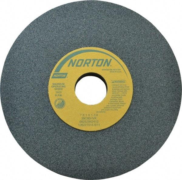 Norton - 7" Diam x 1-1/4" Hole x 1" Thick, I Hardness, 80 Grit Surface Grinding Wheel - Silicon Carbide, Type 1, Medium Grade, 3,600 Max RPM, Vitrified Bond, No Recess - Eagle Tool & Supply