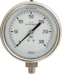 Wika - 4" Dial, 1/4 Thread, 0-300 Scale Range, Pressure Gauge - Lower Connection Mount, Accurate to 1% of Scale - Eagle Tool & Supply