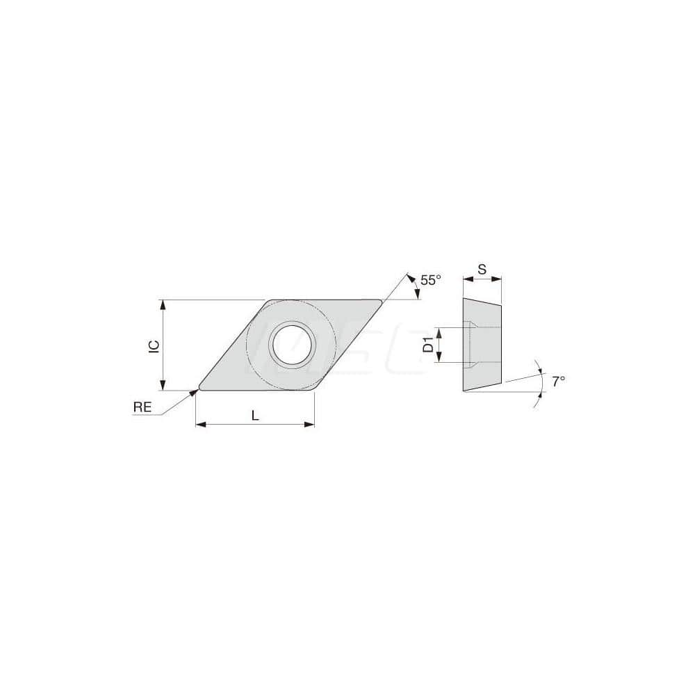 Turning Insert:  DCGT32.50.5F-01 SH725,  Solid Carbide TiAlN Finish,  Neutral,  3/8″ Inscribed Circle,  0.0080″ Corner Radius,  55.0 &deg N/A Diamond,  Series  DCGT
