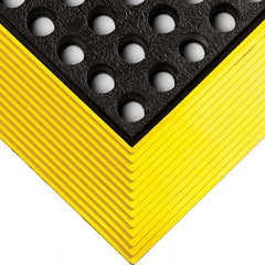 Anti-Fatigue Mat: 3' Length, 2' Wide, 5/8″ Thick, CFR Rubber, Beveled Edge, Heavy-Duty Slightly Textured, Black & Yellow, Dry & Wet