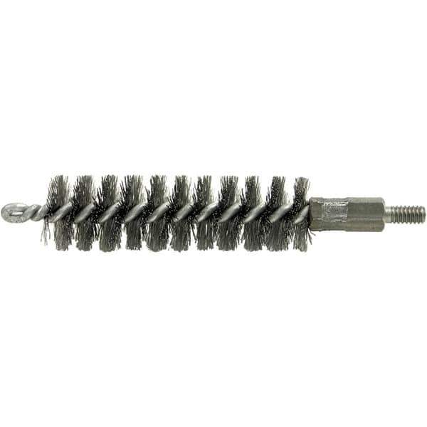 Brush Research Mfg. - 7/16" Diam Helical Stainless Steel Tube Brush - Single Spiral, 0.004" Filament Diam, 2" Brush Length, 2-9/16" OAL, 0.14" Diam Galvanized Steel Shank - Eagle Tool & Supply