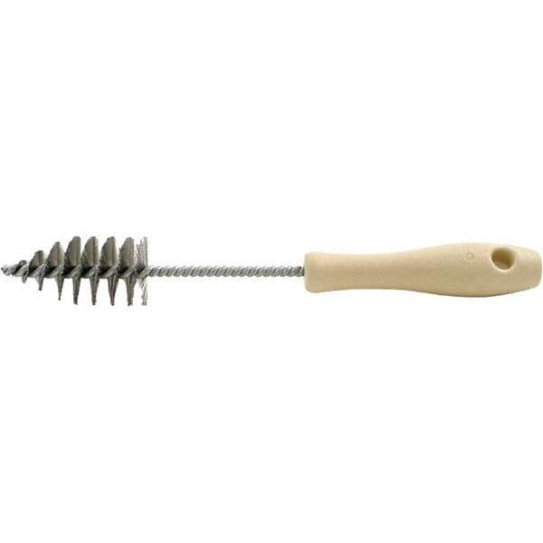 Brush Research Mfg. - 1.4" Diam Helical Stainless Steel Tube Brush - Single Spiral, 0.006" Filament Diam, 2-3/4" Brush Length, 10-1/2" OAL, 0.245" Diam Galvanized Steel Shank - Eagle Tool & Supply