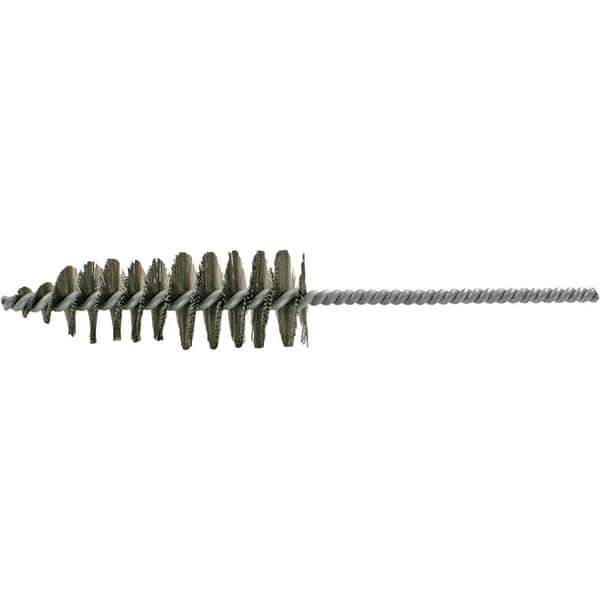 Brush Research Mfg. - 1-11/16" Diam Helical Steel Tube Brush - Single Spiral, 0.012" Filament Diam, 5" Brush Length, 10-1/2" OAL, 0.292" Diam Galvanized Steel Shank - Eagle Tool & Supply