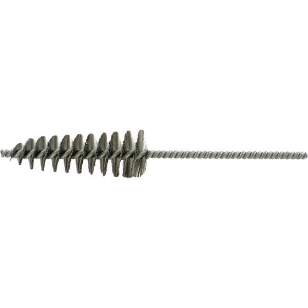 Brush Research Mfg. - 1-5/8" Diam Helical Stainless Steel Tube Brush - Single Spiral, 0.006" Filament Diam, 4-1/2" Brush Length, 10" OAL, 0.292" Diam Galvanized Steel Shank - Eagle Tool & Supply