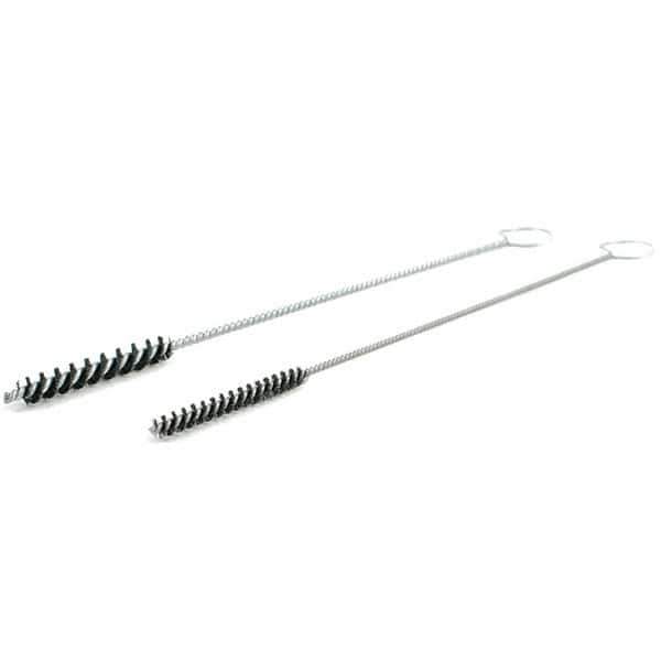 Brush Research Mfg. - 5/16" Diam Helical Nylon Tube Brush - Single Spiral, 0.008" Filament Diam, 2" Brush Length, 10" OAL, Galvanized Steel Shank - Eagle Tool & Supply