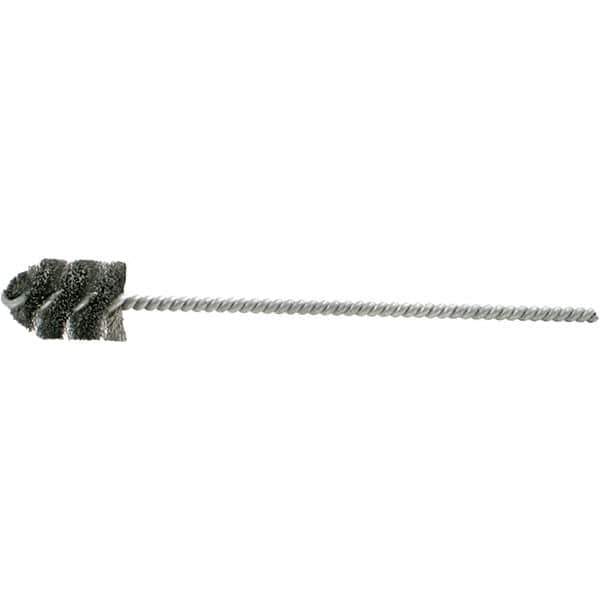 Brush Research Mfg. - 1-3/4" Diam Helical Steel Tube Brush - Single Spiral, 0.005" Filament Diam, 3" Brush Length, 8-1/2" OAL, 0.245" Diam Galvanized Steel Shank - Eagle Tool & Supply