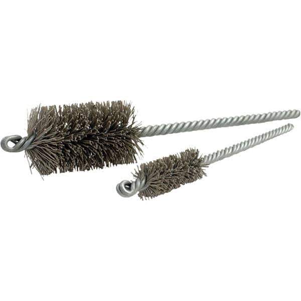 Brush Research Mfg. - 2" Diam Helical Nylon Tube Brush - Double Spiral, 0.018" Filament Diam, 3" Brush Length, 10" OAL, 0.22" Diam Galvanized Steel Shank - Eagle Tool & Supply