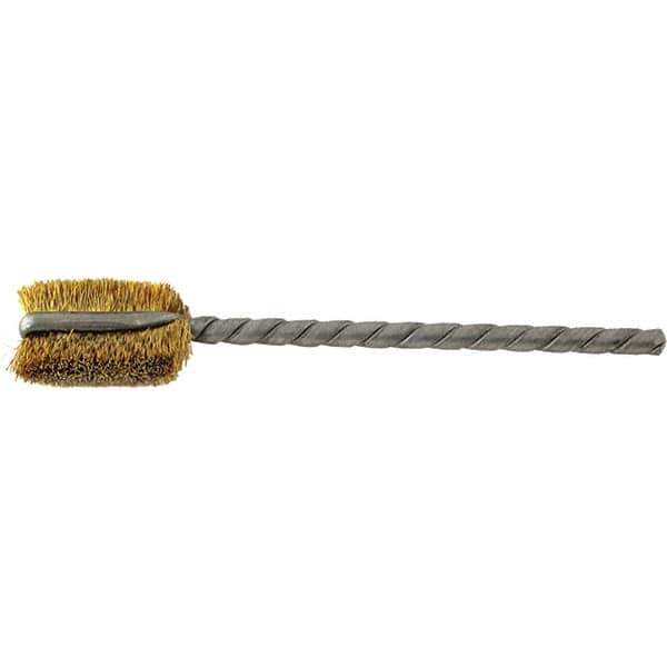 Brush Research Mfg. - 7/16" Diam Flat Brass Tube Brush - 0.005" Filament Diam, 9/16" Brush Length, 2-1/4" OAL, 0.093" Diam Steel Shank - Eagle Tool & Supply