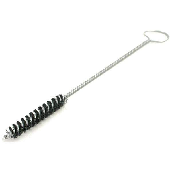Brush Research Mfg. - 1-1/8" Diam Helical Nylon Tube Brush - Single Spiral, 0.028" Filament Diam, 3" Brush Length, 14" OAL, 0.245" Diam Galvanized Steel Shank - Eagle Tool & Supply