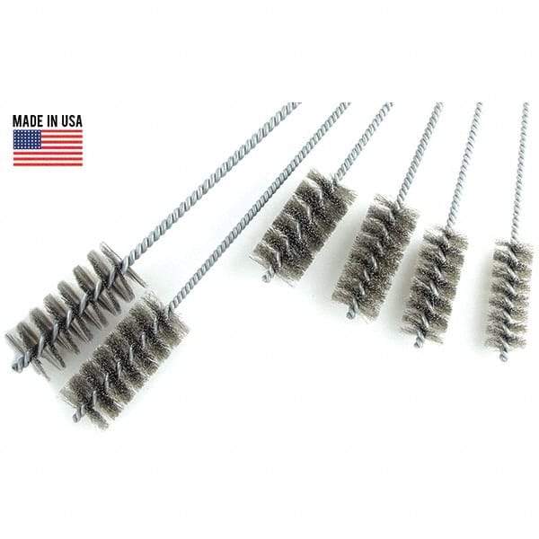 Brush Research Mfg. - 3" Diam Helical Stainless Steel Tube Brush - Single Spiral, 0.012" Filament Diam, 0.012" Brush Length, 18" OAL, 0.292" Diam Galvanized Steel Shank - Eagle Tool & Supply