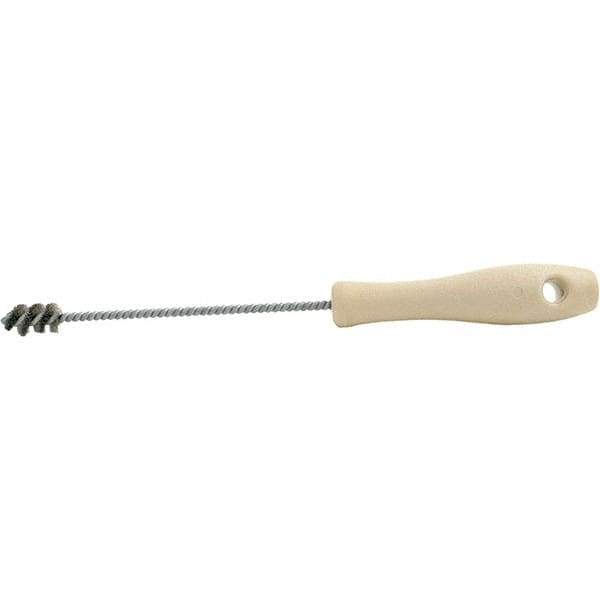 Brush Research Mfg. - 5/8" Diam Helical Stainless Steel Tube Brush - Single Spiral, 0.005" Filament Diam, 5/8" Brush Length, 10-1/2" OAL, 0.19" Diam Plastic Handle Shank - Eagle Tool & Supply