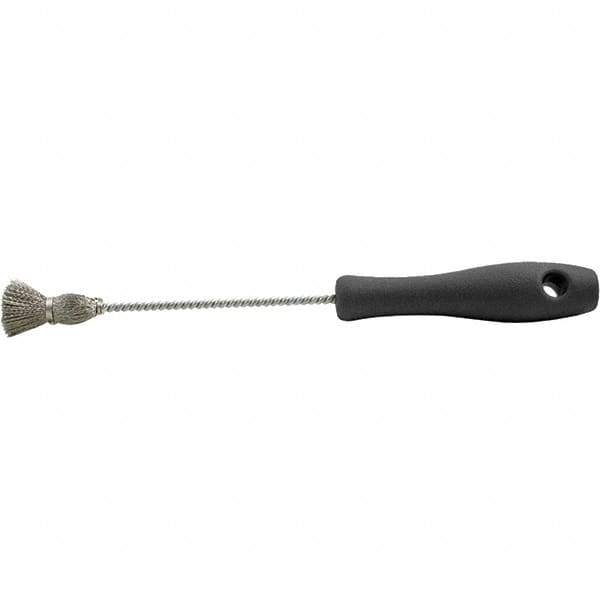 Brush Research Mfg. - 7/8" Diam Helical Stainless Steel Tube Brush - Single Spiral, 0.005" Filament Diam, 1-3/4" Brush Length, 10-1/2" OAL, 0.19" Diam Plastic Handle Shank - Eagle Tool & Supply