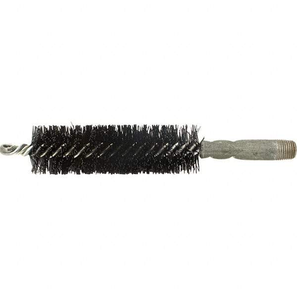 Brush Research Mfg. - 1/2" Diam Helical Nylon Tube Brush - Single Spiral, 0.01" Filament Diam, 2" Brush Length, 2-9/16" OAL, 0.14" Diam Galvanized Steel Shank - Eagle Tool & Supply