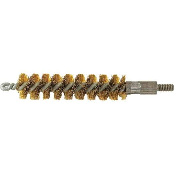 Brush Research Mfg. - 7/16" Diam Helical Brass Tube Brush - Single Spiral, 0.005" Filament Diam, 2" Brush Length, 2-9/16" OAL, 0.14" Diam Galvanized Steel Shank - Eagle Tool & Supply