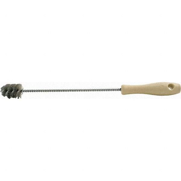 Brush Research Mfg. - 1.175" Diam Helical Stainless Steel Tube Brush - Single Spiral, 0.005" Filament Diam, 1-1/2" Brush Length, 14-1/2" OAL, 0.22" Diam Plastic Handle Shank - Eagle Tool & Supply