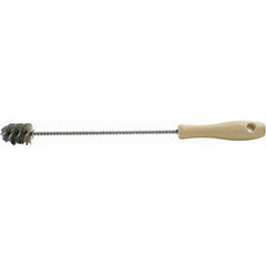 Brush Research Mfg. - 1.175" Diam Helical Stainless Steel Tube Brush - Single Spiral, 0.005" Filament Diam, 1-1/2" Brush Length, 14-1/2" OAL, 0.22" Diam Plastic Handle Shank - Eagle Tool & Supply