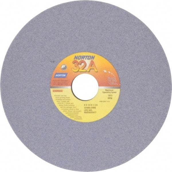 Norton - 8" Diam x 1-1/4" Hole x 1/4" Thick, J Hardness, 60 Grit Surface Grinding Wheel - Aluminum Oxide, Type 1, Medium Grade, 3,600 Max RPM, Vitrified Bond, No Recess - Eagle Tool & Supply