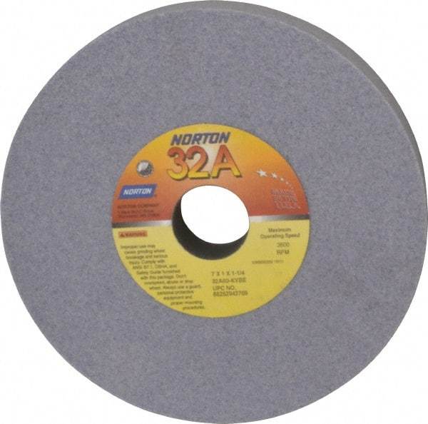 Norton - 7" Diam x 1-1/4" Hole x 1" Thick, K Hardness, 60 Grit Surface Grinding Wheel - Aluminum Oxide, Type 1, Medium Grade, 3,600 Max RPM, Vitrified Bond, No Recess - Eagle Tool & Supply