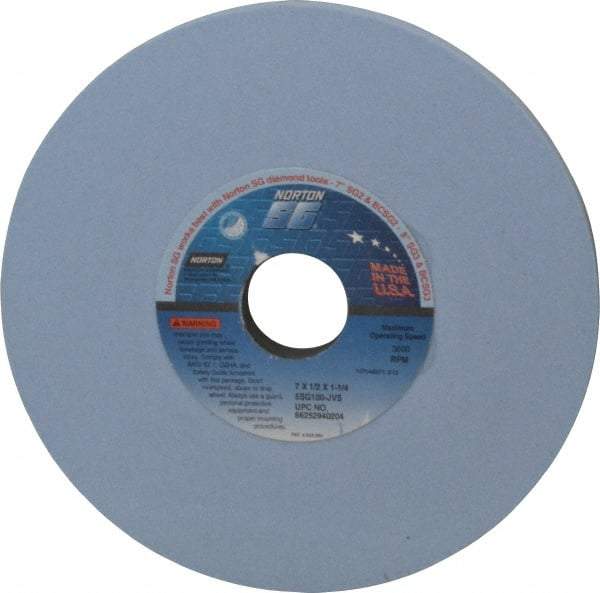Norton - 7" Diam x 1-1/4" Hole x 1/2" Thick, J Hardness, 100 Grit Surface Grinding Wheel - Ceramic, Type 1, Fine Grade, 3,600 Max RPM, Vitrified Bond, No Recess - Eagle Tool & Supply