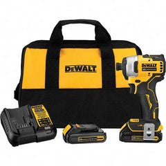 DeWALT - 20 Volt, 1/4" Drive, 116 Ft/Lb Torque, Cordless Impact Driver - Mid-Handle, 3000 RPM, 2 Lithium-Ion Batteries Included - Eagle Tool & Supply