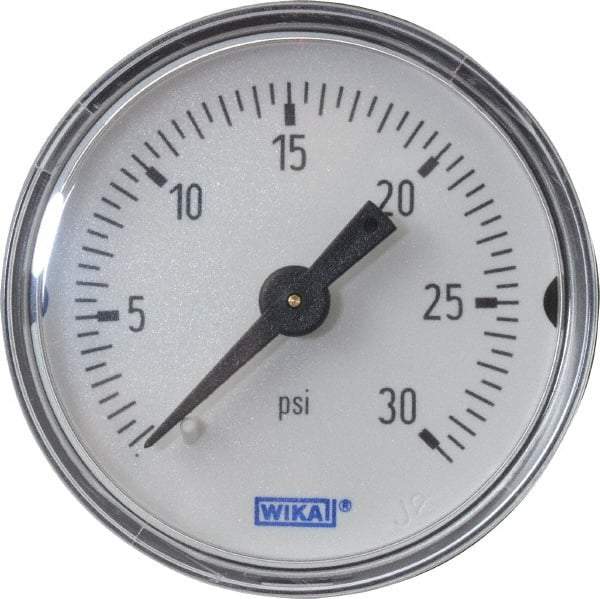 Wika - 1-1/2" Dial, 1/8 Thread, 0-30 Scale Range, Pressure Gauge - Center Back Connection Mount, Accurate to 3-2-3% of Scale - Eagle Tool & Supply