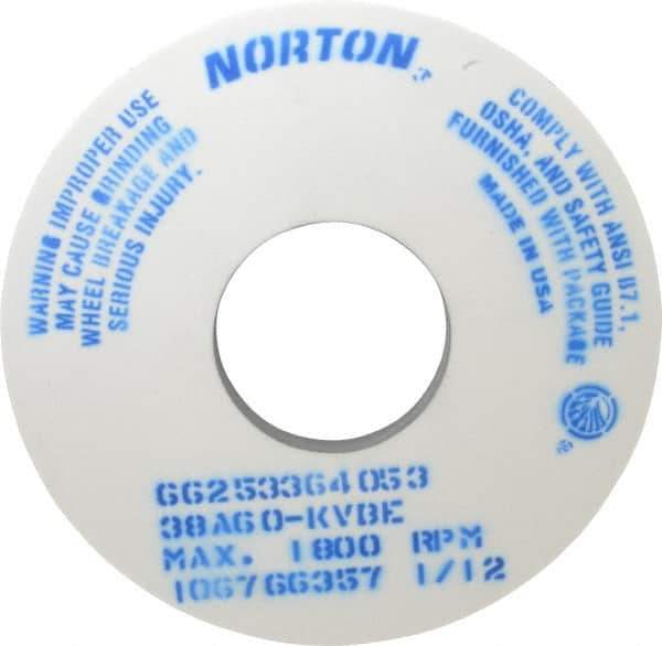 Norton - 14" Diam x 5" Hole x 1" Thick, K Hardness, 60 Grit Surface Grinding Wheel - Aluminum Oxide, Type 1, Medium Grade, 1,800 Max RPM, Vitrified Bond, No Recess - Eagle Tool & Supply