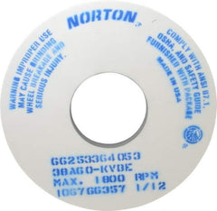 Norton - 14" Diam x 5" Hole x 1" Thick, K Hardness, 60 Grit Surface Grinding Wheel - Aluminum Oxide, Type 1, Medium Grade, 1,800 Max RPM, Vitrified Bond, No Recess - Eagle Tool & Supply
