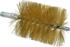 Schaefer Brush - 4-1/2" Brush Length, 3-1/2" Diam, Double Stem, Single Spiral Tube Brush - 8" Long, Brass, 1/4" NPSM Male Connection - Eagle Tool & Supply