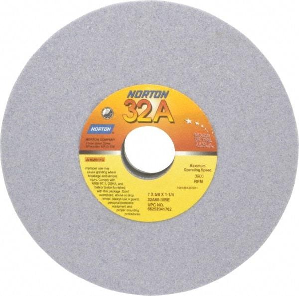 Norton - 7" Diam x 1-1/4" Hole x 5/8" Thick, I Hardness, 60 Grit Surface Grinding Wheel - Aluminum Oxide, Type 1, Medium Grade, 3,600 Max RPM, Vitrified Bond, No Recess - Eagle Tool & Supply