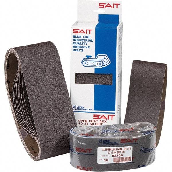 Sait - 1/2" Wide x 18" OAL, 50 FEPA Grit, Aluminum Oxide Abrasive Belt - Aluminum Oxide, Coarse, Coated, X Weighted Cloth Backing, Dry, Series 1A-X - Eagle Tool & Supply