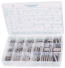 Precision Brand - 176 Piece, 1/16 to 1/2" Pin Diam, Dowel Pin Assortment - 1/2 to 2" Long, Steel, Uncoated - Eagle Tool & Supply