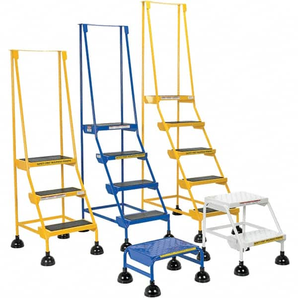 5-Step Ladder: Steel, Type IA Commercial Spring Loaded Ladder, 21-1/8″ Base Width x 47-11/16″ Base Depth, Perforated Tread