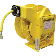 Reelcraft - 12 AWG, 50' Cable Length, Cord & Cable Reel with Flying Lead End - 0 Outlets, NEMA 4, 18 Amps, 600 Volts, SOW Cable, Yellow Reel - Eagle Tool & Supply