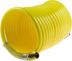 Coilhose Pneumatics - 1/4" ID, 1/4 Thread, 12' Long, Yellow Nylon Coiled & Self Storing Hose - 185 Max psi, Male Rigid x Male Swivel - Eagle Tool & Supply