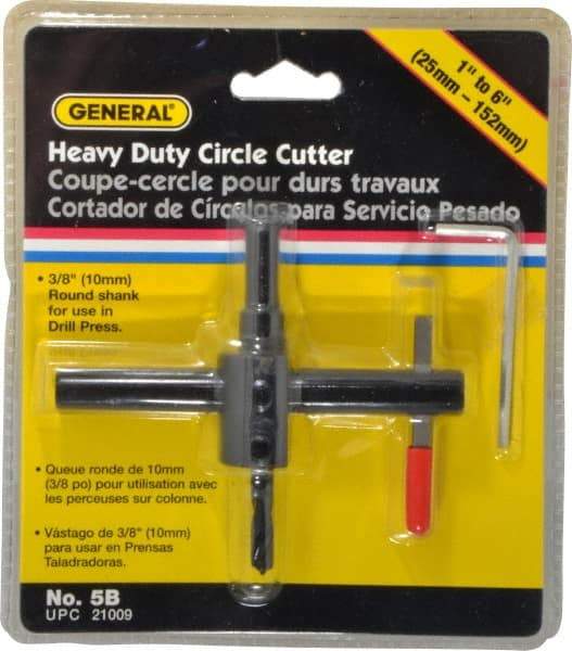 General - 1 to 6" Cutting Diam, Circle Cutter Tool - Straight Shank, 3/8" Shank Diam - Eagle Tool & Supply