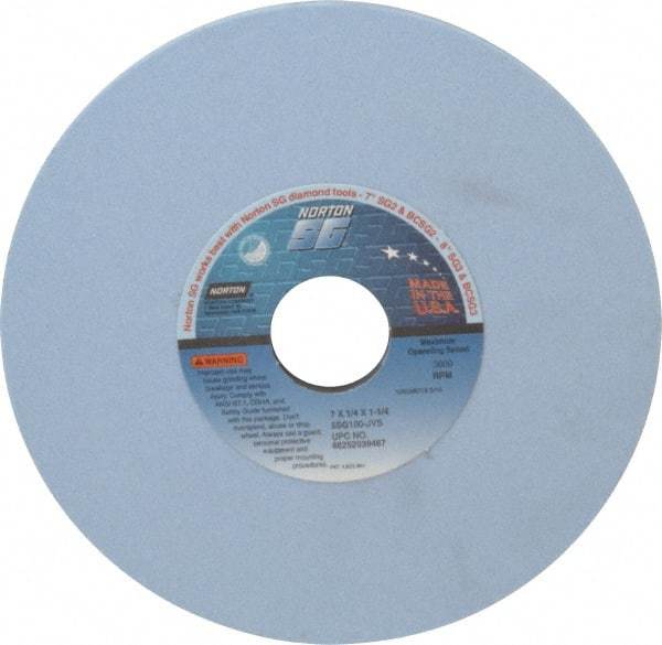 Norton - 7" Diam x 1-1/4" Hole x 1/4" Thick, J Hardness, 100 Grit Surface Grinding Wheel - Ceramic, Type 1, Fine Grade, 3,600 Max RPM, Vitrified Bond, No Recess - Eagle Tool & Supply