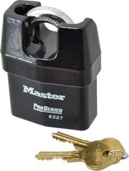 Master Lock - 3/4" Shackle Clearance, Keyed Different Padlock - 7/8" Shackle Width, 7/16" Shackle Diam, Laminated Steel - Eagle Tool & Supply